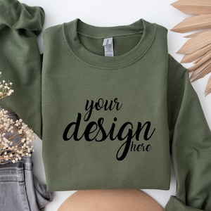 Military Green Sweater Mockup Gildan 18000 Mockup Gildan 18000 Sweatshirt Mockup Halloween Fall SVG Mockup JPG Digital Download