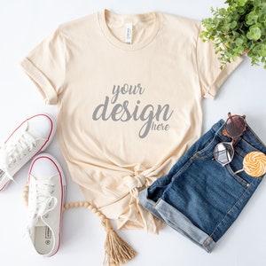 Boho Bella Canvas 3001 Natural Shirt Mockup modern Tshirt Mock Up Styled Stock Photo Tee Mockup SVG Sublimation JPG Digital Download