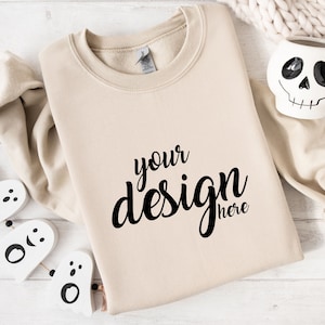 Sand Sweater Mockup Gildan 18000 Mockup Autumn Sweatshirt Mockup Halloween Fall SVG Mockup JPG Digital Download