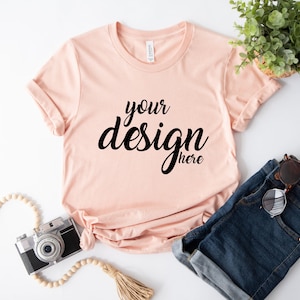 Boho Tshirt Mockup Heather Peach Bella Canvas Shirt Mockup 3001 Tshirt Mock Up Stock Photo Tee SVG Mockup Sublimation JPG Digital Download