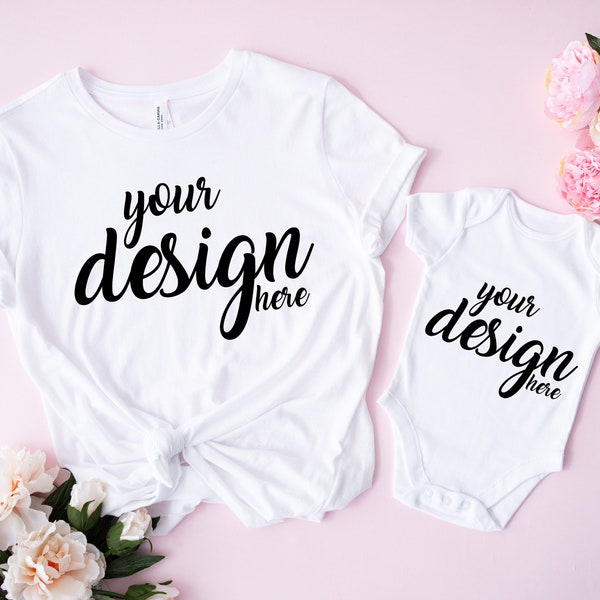 Mother's Day Mockup Bella Canvas Shirt Mockup Mama and Me Tshirt Mock Up Mom daughter child Baby Onesie Mommy and Me JPG Digital Download