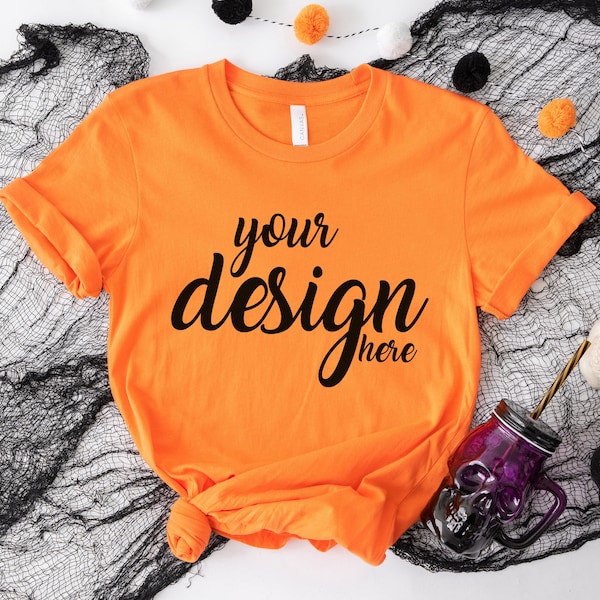 Orange Shirt Mockup Fall Tshirt Mock Up Autumn Styled Stock Photo Tee Mockup Halloween Pumpkin Thanksgiving SVG Mockup JPG Digital Download