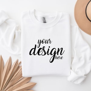 White Sweater Mockup Gildan 18000 Mockup Autumn Sweatshirt Mockup Halloween Fall SVG Mockup JPG Digital Download