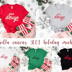 6 x Bella Canvas Christmas Shirt Mockups Red White Forest Tshirt Mock Up Festive Holiday Styled Stock Photo Tee SVG JPG Digital Download