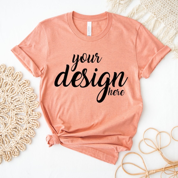 Boho Mockup Heather Prism Sunset Bella Canvas Shirt Mockup 3001 Tshirt Mock Up Stock Photo Tee Mockup JPG Digital Download