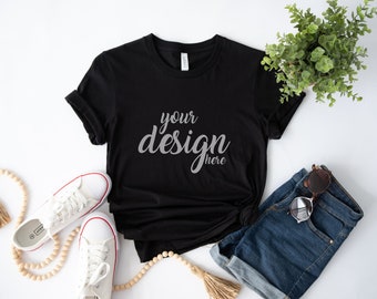 Black Bella Canvas Shirt Mockup 3001 Tshirt Mock Up Black Tshirt Stock Photo Tee Mockup SVG Mockup Sublimation JPG Digital Download