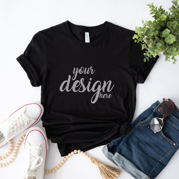 Black Bella Canvas Shirt Mockup 3001 Tshirt Mock Up Black Tshirt Stock Photo Tee Mockup SVG Mockup Sublimation JPG Digital Download