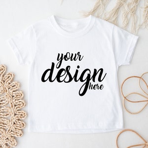 Boho Kids White Tshirt Mockup Gender Neutral Shirt Mock-up Baby T-shirt Mock Up Stock Photo Toddler Tee Mockup Boys Girls Top JPG Download