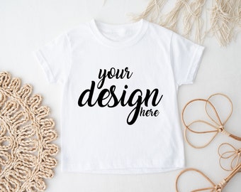 Boho Kids White Tshirt Mockup Gender Neutral Shirt Mock-up Baby T-shirt Mock Up Stock Photo Toddler Tee Mockup Boys Girls Top JPG Download