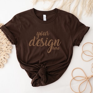 Maqueta de camiseta marrón Boho Maqueta de camisa de lona Brown Bella Maqueta 3001 Maqueta de camiseta Foto de archivo Tee SVG Mockup Sublimación JPG Descarga digital