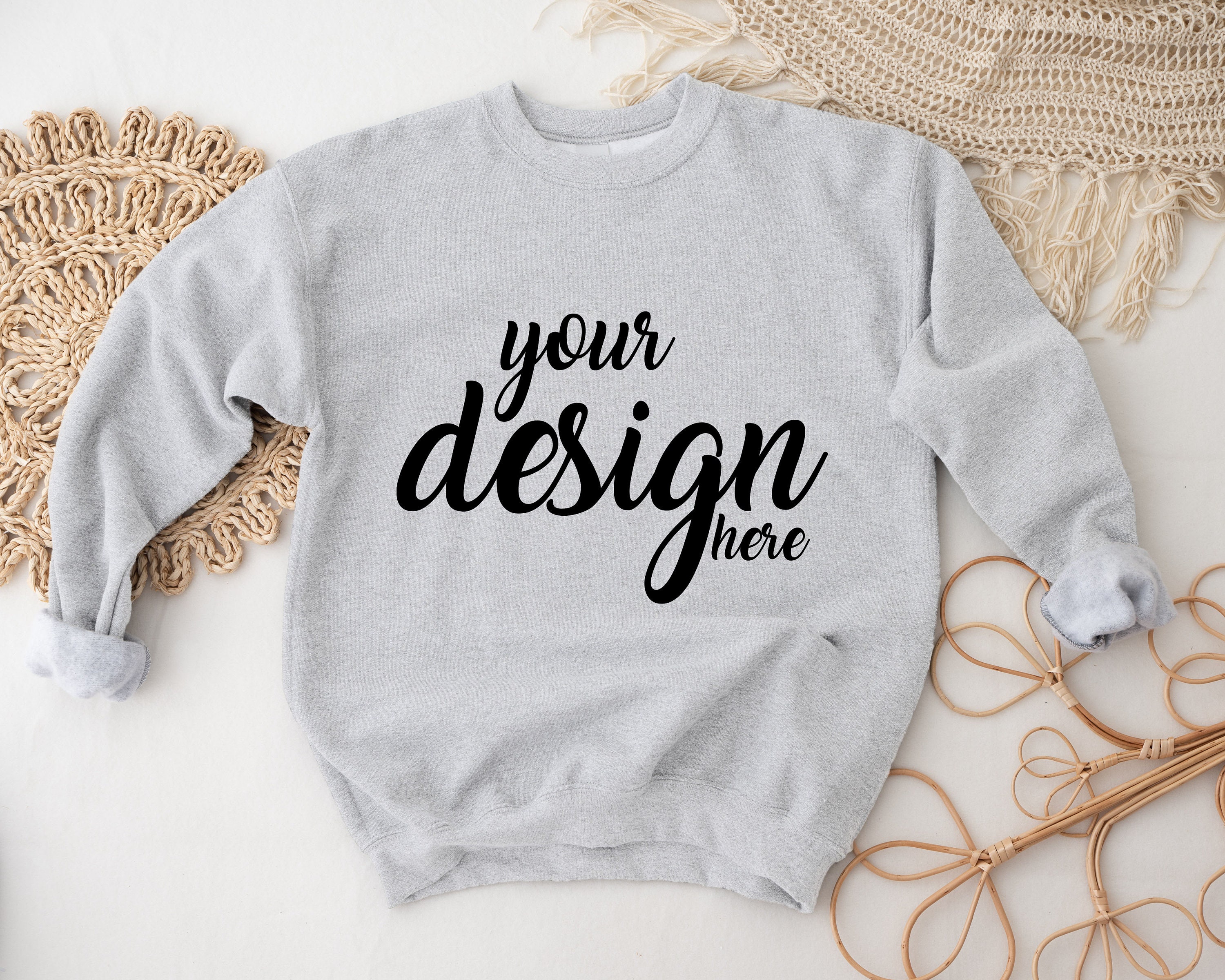 Ash Grey Sweater Mockup Gildan 18000 Mockup Gildan Boho