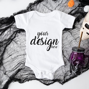 Halloween Bella Canvas Baby Onesie Mockup Vest Mock-up 100B Autumn Styled Stock Photo Babygrow Mockup Sublimation JPG Digital Download