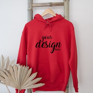 Boho Red Hoodie Mockup Gildan 18500 Mockup Gildan Hooded Sweatshirt Mockup Mockup Stock Photography SVG Mockup JPG Digital Download