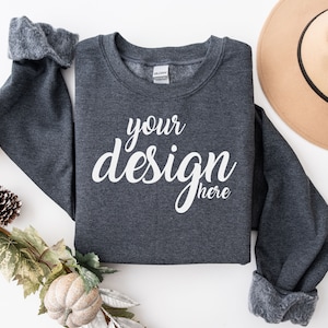 Grey Sweater Mockup Gildan Dark Heather 18000 Mockup Gildan 18000 Sweatshirt Mockup Halloween Fall SVG Mockup JPG Digital Download