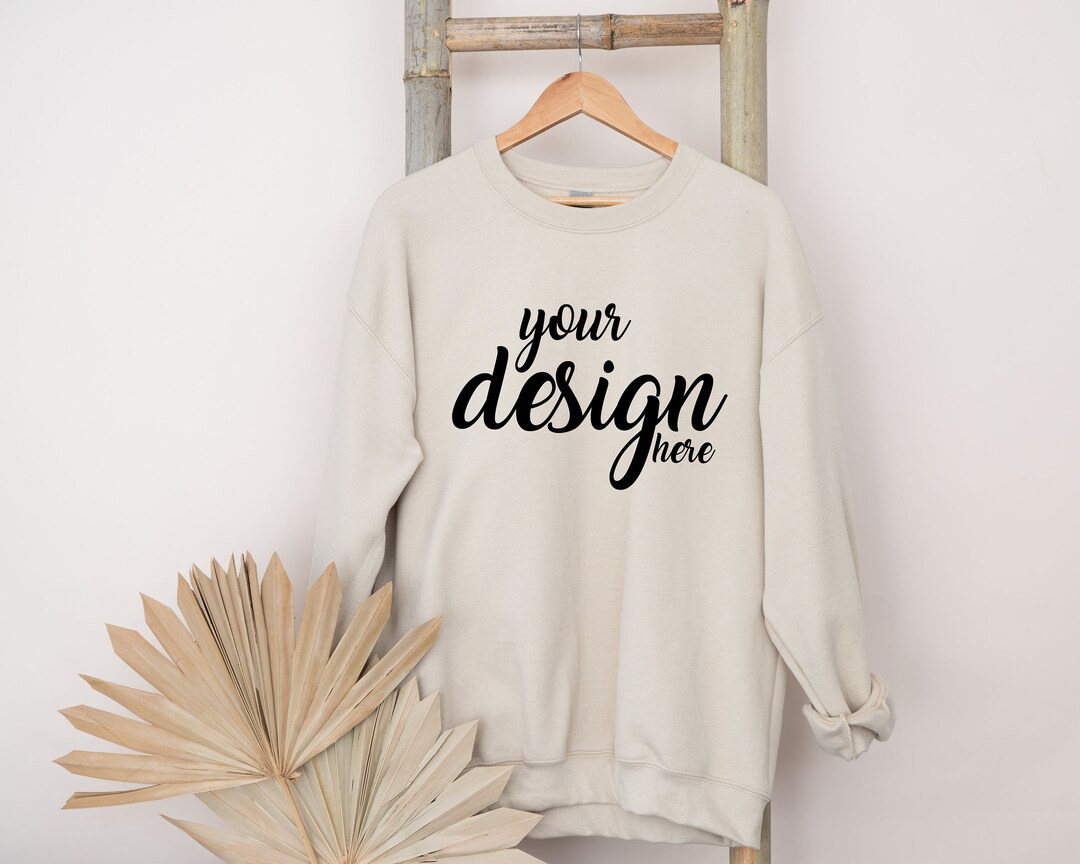 Sand Sweater Mockup Gildan 18000 Mockup Gildan Cream Sweatshirt Mockup