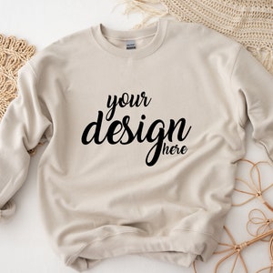 Sand Sweater Mockup Gildan 18000 Mockup Gildan Cream Sweatshirt Mockup Model Mockup Stock Photography SVG Mockup JPG Digital Download