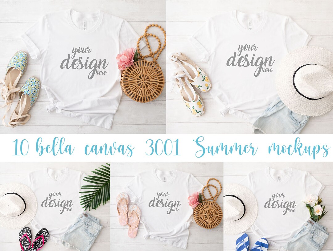 10 X White Bella Canvas Shirt Mockup 3001 Summer Tshirt Mock up Boho ...
