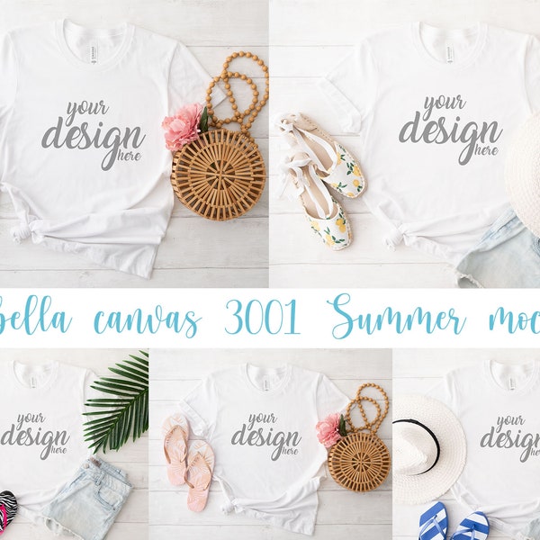 10 x White Bella Canvas Shirt Mockup 3001 Summer Tshirt Mock Up Boho Vacation Styled Stock Photo Tee Mockup SVG Mockup JPG Digital Download