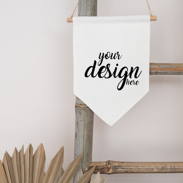 Pennant Mockup Flag Mockup sublimation linen banner flag Mockup Styled Stock Photo Wall hanging Flat Lay Mock Up, JPG Digital Download