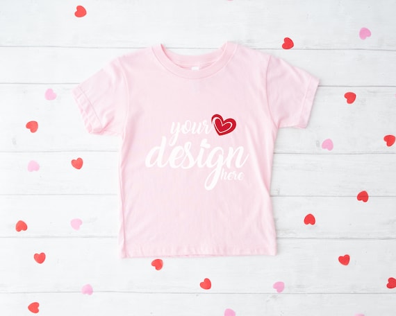 Pink Bella Canvas Kids Shirt Mockup CV3001T Valentine's Day Mockup Child tshirt Stock Photo Toddler tee Mockup 3001B JPG Digital Download