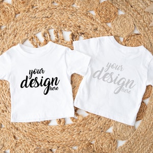 Front and Back Bella Canvas Child Shirt Mockup 3001b Kids Tshirt Mock Up Baby toddler tshirt White Family JPG Download