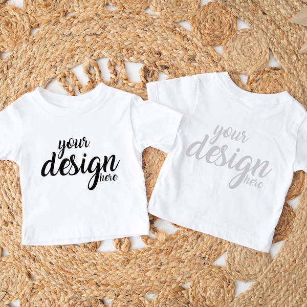 Front and Back Bella Canvas Child Shirt Mockup 3001b Kids Tshirt Mock Up Baby toddler tshirt White Family JPG Download