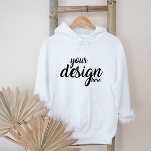 White Hoodie Mockup Gildan 18500 Mockup Gildan White Hooded Sweatshirt Mockup Model Mockup Stock Photography SVG Mockup JPG Digital Download