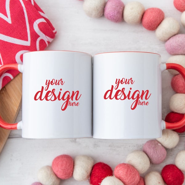 Valentines Mug MockUp Red Handle Cup Mockup Pink Coffee Cup Mock up Couple His Hers Mr Mrs Coffee Cup Mockup Cricut JPG Download