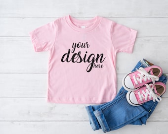 Pink Bella Canvas Baby Shirt Mockup Boho Child Baby tshirt Mockup Stock Photo Toddler tee Mockup 3001T JPG Digital Download