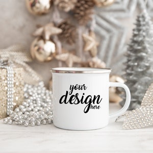 Christmas Camp Mug MockUp Enamel Camping Coffee Cup Mock up Winter Camper Mock Up Styled Stock Photo Holiday Mockup JPG Digital Download