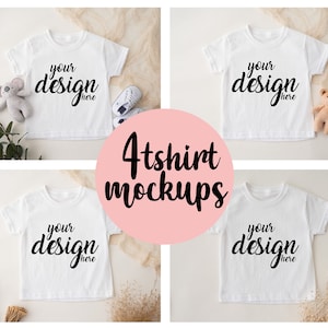 4 x White Baby Shirt Mockups Boho Child Baby tshirt Mockup Stock Photo Toddler tee Mockup JPG Digital Download