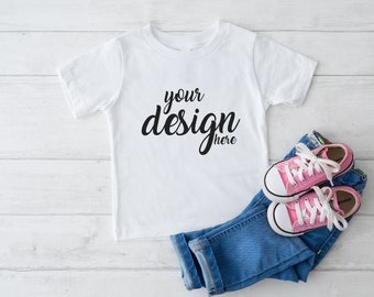Kids White Tshirt Mockup 3001T Gender Neutral Shirt Mock-up Baby T-shirt Mock Up Stock Photo Toddler Tee Mockup Boys Girls Top JPG Download