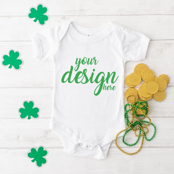 St. Patrick's Day Baby Onesie Mockup Vest Mock-up Babygrow Mock Up Stock Photo St Patty SVG Mockup Sublimation JPG Download