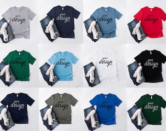 12 Mens Bella Canvas 3001 Shirt Mockups Boho Father&#39;s Day Tshirt Mock Up Styled Stock Blank Tee  Mockup Sublimation JPG Digital Download