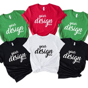Christmas Bridal Party White Bella Canvas Shirt Mockup Hen Party Family Group Red Tshirt Mock Up Reindeer Tee Mockup SVG JPG Download
