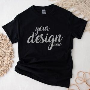 Boho Black Gildan 5000 Shirt Mockup modern Tshirt Mock Up Boho Styled Stock Photo Tee Mockup SVG Mockup Sublimation JPG Digital Download