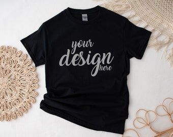 Boho Black Gildan 5000 Shirt Mockup modern Tshirt Mock Up Boho Styled Stock Photo Tee Mockup SVG Mockup Sublimation JPG Digital Download