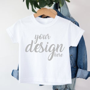 Tagless Kids White Tshirt Mockup Gender Neutral Shirt Mock-up Baby T-shirt Mock Up Stock Photo Toddler Tee Boys Girls Top JPG Download