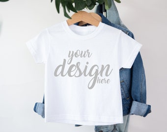 Tagless Kids White Tshirt Mockup Gender Neutral Shirt Mock-up Baby T-shirt Mock Up Stock Photo Toddler Tee Boys Girls Top JPG Download