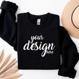 Black Sweater Mockup Gildan 18000 Mockup Autumn Sweatshirt Mockup Halloween Fall SVG Mockup JPG Digital Download
