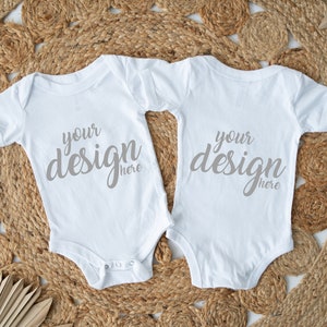 Front and Back Bella Canvas Baby Mockup White Vest Mock-up Bodysuit Brother Sister Twin Babygrow Mockup 100B JPG Digital Download