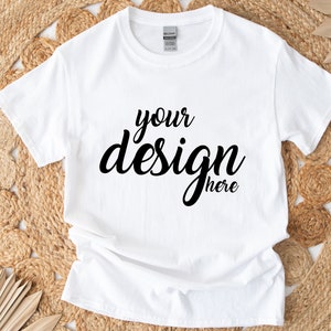 Boho White Gildan 5000 Shirt Mockup modern Tshirt Mock Up Boho Styled Stock Photo Tee Mockup SVG Mockup Sublimation JPG Digital Download