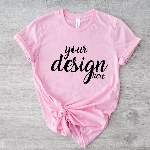 Pink Bella Canvas Shirt Mockup Bubblegum 3001 Tshirt Mock Up Stock Photo Tee Mockup SVG Mockup Sublimation JPG Digital Download