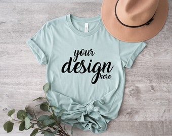 Dusty Blue Bella Canvas Shirt Mockup 3001 Tshirt Mock Up Stock Photo Tee Mockup SVG Mockup Sublimation JPG Digital Download