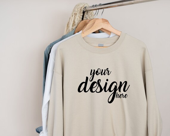 Sand Sweater Mockup Gildan 18000 Mockup Gildan Cream Sweatshirt Mockup Model Mockup Stock Photography SVG Mockup JPG Digital Download