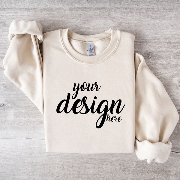 Gildan 18000 Mockup Sand Sweater Mockup Gildan Cream Sweatshirt Mockup Jumper Mockup Stock Photography SVG Mockup JPG Digital Download