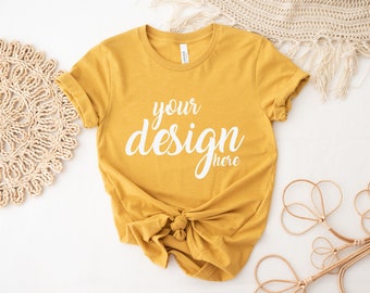 Mustard Bella Canvas Shirt Mockup 3001 Boho Tshirt Mock Up Summer Stock Photo Tee Mockup SVG Mockup Sublimation JPG Digital Download