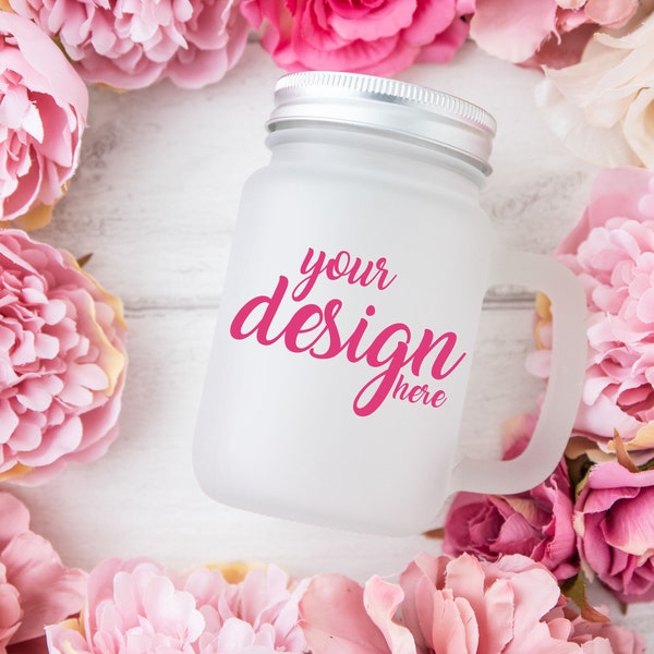 Valentine's Frosted Mason Glass MockUp Cocktail Jar Mock up Valentines Day Mock Up Styled Stock Photo Party Mockup JPG Digital Download