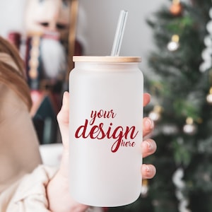 Frosted Libbey Glass Mockup Beer Can Glass Mockup Styled Stock Photo Birthday Party Glass Mockup Christmas SVG Mock Up JPG Digital Download