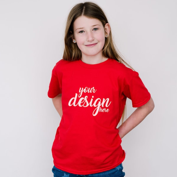 Bella Canvas 3001Y Mockup Kids Red Tshirt Mockup 4th of July Shirt Mock-up Youth Teen T-shirt Mock Unisex Tee Boys Girls Top JPG Download